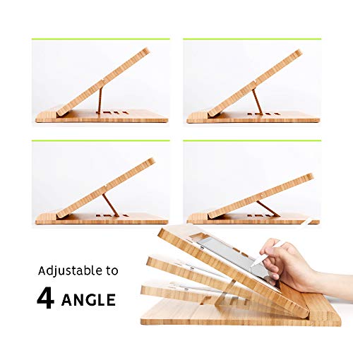 ELETIUO Tablet Stand Holder Adjustable Foldable,Multi-Angle Bamboo Wooden Organizer Desktop Holder for iPad,Stable for Drawing,Watching,Typing (Support Multiple Devices) - Image 4