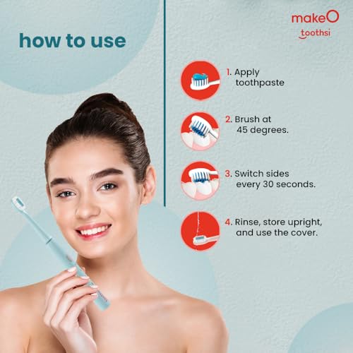 Image of Toothsi Electro i6 Smart Electric Toothbrush | Aquatic Blue | 3 Cleaning Modes | IPX7 Waterproof & 5X plaque reduction | Sonic Technology, Dupont Soft Bristles, & Smart Timer | Rechargeable
