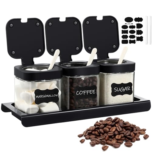 Suclain 3 Pcs Glass Coffee Containers Coffee Station Organizer Set