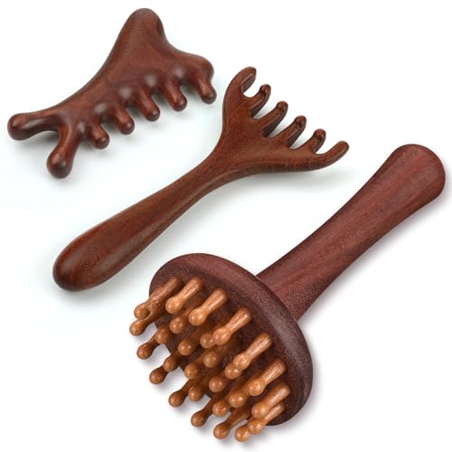 ProSuites 3 Pcs Wooden Head Scalp Massager Comb, Long Handle Head Massage Tool for Relaxation Hair Gua Sha Comb