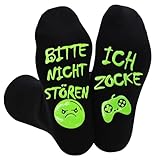 Eurtes Lustige Socken Geschenke für Gamer, Witzige Gaming Socken Bitte Nicht Stören Ich Zocke, Baumwoll Socken Zocken Rutschfeste Wintersocken Geschenk Für Männer Frauen Weihnachts Geburtstag
