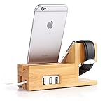 Apple Watch and iphone Charging Station Bamboo Wood Charger Stand Charging dock for iwatch iphone 7 6 6s plus 5 5s 5c with 3 USB Ports
