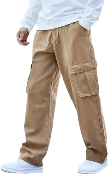 B Wolves Neutral Light Brown Baggy Cargo Jeans - Unleash Your Unique Style for Men & Boys