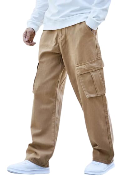 B Wolves Neutral Light Brown Baggy Cargo Jeans - Unleash Your Unique Style for Men & Boys
