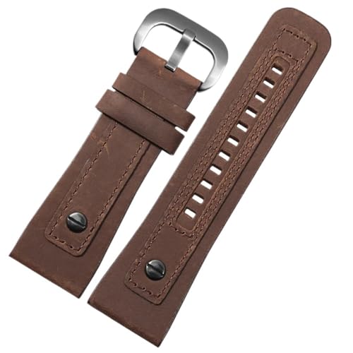 HUTBUVEAW Suitable For Sevenfriday Watch Strap Men's Genuine Leather M2/ P2b02 Q2 / 02 / P3 / T2 Vintage Leather Watchbands 28mm(Brown-silver)