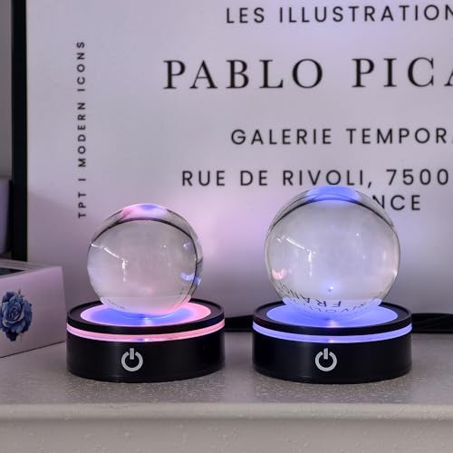 Image of LED Crystal Display Base - 6-Color Touch Light for 3D Art, Home Decor & Gifts (2.68in Round ABS, 7oz) set of 4