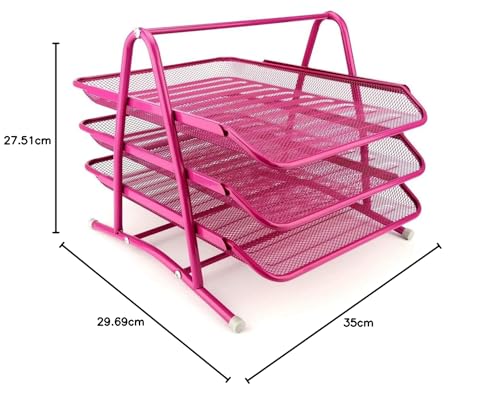 Leviatan Metall Ablage Ablagefächer | Büro Organizer Schreibtisch | Schubladen für Dokumente | 3 Schubfächer Briefablage Dokumentenablage A4 Organizer Mesh | Rosa