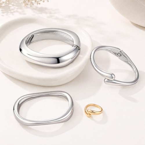 TOPERLADY 3 Pcs Chunky Silver Bangle Bracelets for Women, 14K Silver Plated Stackable Bangles Rings Set, Trendy Cuff Bracelet Stack Fashion Jewelry Gifts (Silver-3PCS) by TOPERLADY - Used condition - Image 9