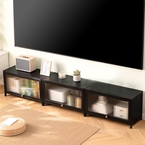 Meuble TV sur pied table console multimédia moderne salon noir - 8