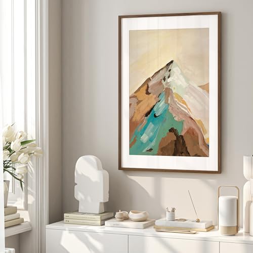 Image of FLYJOE 24x36 Oak Wood Picture Frame with Mat for 20x30, 24 by 36 USA-Sourced Natural Solid Wooden Poster Frame for Wall Display, Tempered Real Glass, Hanging Hardware Included, Walnut Color