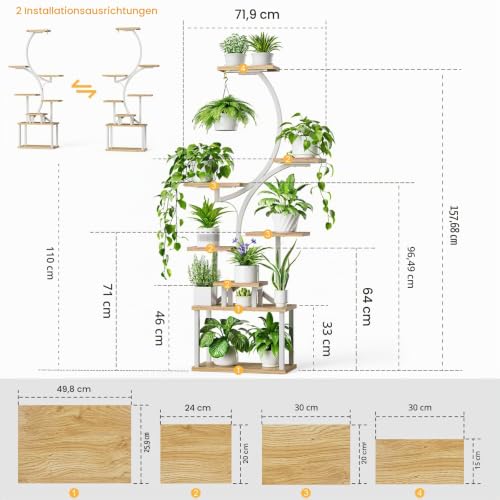 BACEKOLL Pflanzenständer mit Wachstumslicht - 8 Ebenen Blumenständer 157cm Metall Holz Pflanzenregal - Innen & Außen Blumentreppe… – Ansicht 6