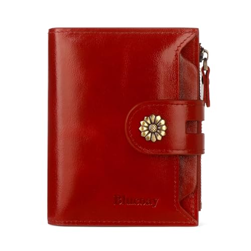 Image of Leather Wallet Women,RFID Blocking Womens Wallet Bifold Compact Card Holder Small Wallet for Women with Removable ID Window Winered