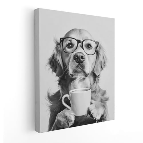 APJYM Funny Golden Retriever Drinking Coffee Wall Art, Trendy Black