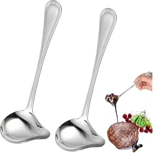 2 Pcs Soup Ladle With Spout, 20.5 cm/ 8.07 Inch Stainless Steel Sauce Drizzle Spoon, Long Handled Ladle With Pouring Spout for Soups, Sauces, Gravies, Dressings