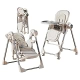 Trona para bebé, columpio plegable y asiento infantil con vibración, altura ajustable para comer desde recién nacidos hasta niños pequeños (blanca)