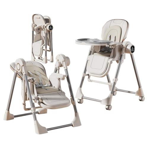 Trona para bebé, columpio plegable y asiento infantil con vibración, altura ajustable para comer desde recién nacidos hasta niños pequeños (blanca)