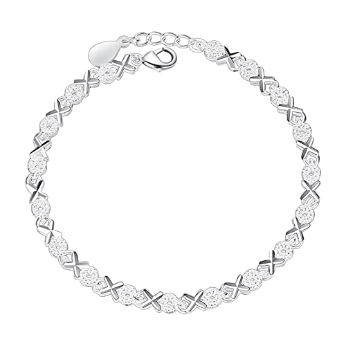 Kaytong Cadena para Hombre, Pulseras de Plata de Ley 925 Simples a la Moda con dijes Cruzados para Mujeres, joyería de Pareja para Mujeres, niñas, Pulseras de Plata para Mujer