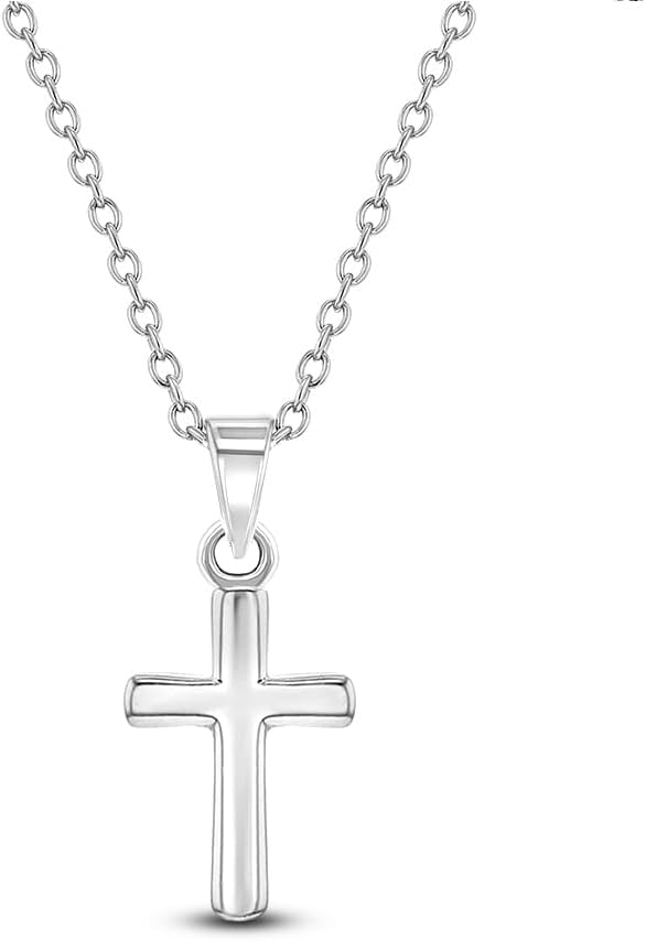 925 Sterling Silver 16" Little Cross Pendant Necklace for Children & Preteens - Polished Small Cross Charm Necklaces for Babies & Infants - Classic Religious Jewelry for Little Girl's Accessory