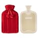 Premium Classic Rubber Hot Water Bottle and Luxurious Faux Fur Plush Fleece Cover w/Pom Pom Decor (Red)