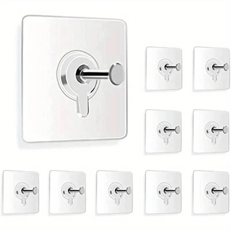 Veloxi Self Adhesive Hooks for Wall Heavy Duty – Nail-Free Photo Frame Hooks, Waterproof & Strong Wall Hangers – Transparent Stainless Steel (Pack of 10, No Drill)