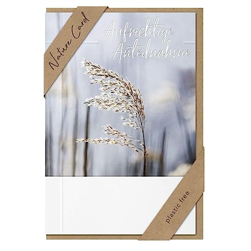 bsb - Trauerkarte mit liebevollem Motiv - Nature Card - Nachhaltige Trauerkarten - Beileidskarten mit Umschlag - Danksagungskarten Trauer - Karten zur Trauer 11,5 x 17 cm - Ähren Motiv