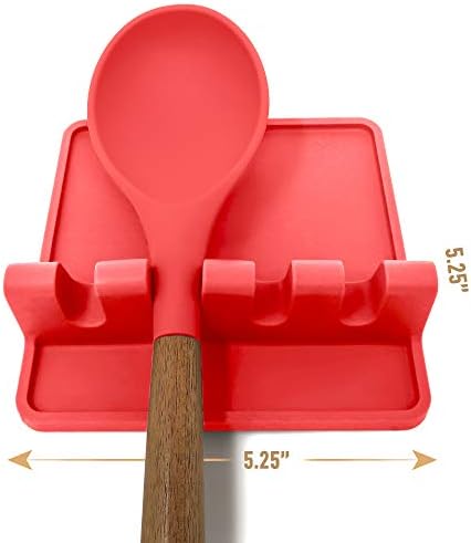 Zulay Silicone Utensil Rest with Drip Pad for Multiple Utensils, Heat-Resistant, BPA-Free Spoon Rest & Spoon Holder for Stove Top, Kitchen Utensil Holder for Spoons, Ladles, Tongs (Bright Red)