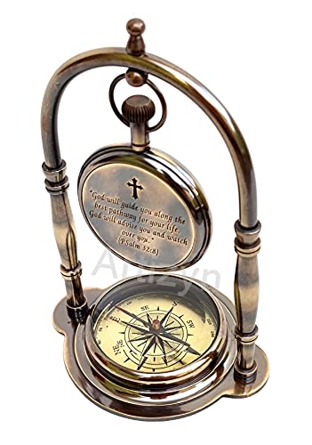 God Is My Guide Psalm 32:8 Engraved Brass Ship Desk Clock Nautical Camping Compass Religious Gift For Men, Christian Gift, Catholic Gift, Baptism Gift, Graduation Day Gift, Easter Gift, Wedding Gift #TOP3