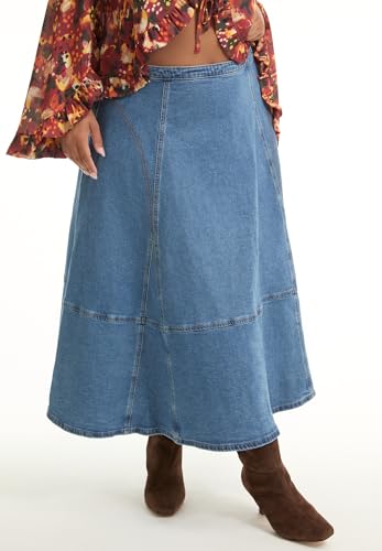Women's Plus Size Fit-and-Flare Denim Midi Skirt4
