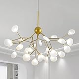 TSWCBYY Modern Gold Sputnik Chandelier, Firefly Chandeliers, Lighting Fixture for Bedroom, Hanging Deco with Glass Shades & G4 Bulbs, for Dining Room Kitchen Island Living Room Entryway (27 Heads)
