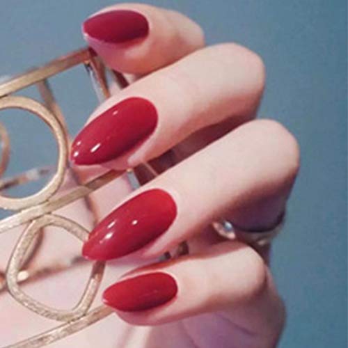 Casdre Glossy Stiletto False Nails Press On Nail Long Full Cover Fake Nails for Women and Girls(Pack of 24) (A Red)