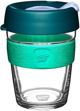 KeepCup Brew, Reusable Glass Tumbler with Spill-proof lid, Tall Coffee Cup 12oz / 340ml - Eventide