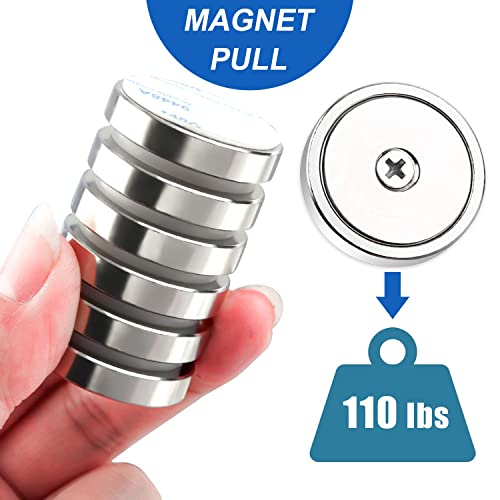 Image of LOVIMAG Strong Neodymium Rare Earth Magnets, 110LBS-6 Pack | Heavy Duty Cup Magnet with Countersunk and Screws for Tool Room, Kitchen Doors, Wall Mounting, Office