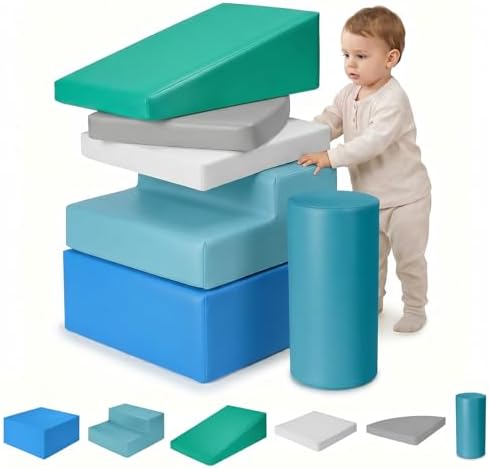 JungleDove Schaumstoff Bausteine Kinder Klettern: 6 Softbausteine Riesenbausteine Spielbausteine - Indoor Weiche Bausteine Baby Kletterspielzeug Zylindersatz(Modern)