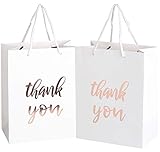 12 Pack Thank You Gift Bags - Elegant Paper Gift Bags with ‘’Thank You’’ Embossed in Rose...