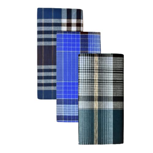 Image of BlueLeaf Men's Cotton Multi Color Lungis (Set of 3)
