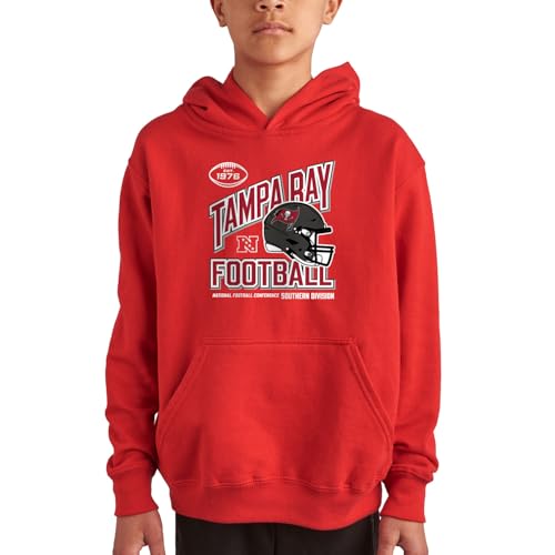 Junk Food NFL - Tampa Bay Buccaneers - Angle Helmet - Officially Licensed Youth Pullover Fleece Hoodie for Boys and Girls Red