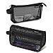 2-Pack Grid Mesh Pencil Case with Handle and Zipper, Double Layer Clear Pencil Pouch, Travel Makeup Bag and Small Toiletry Bag for Purse, Marker Pouch, College Essentials School Supplies (Black)