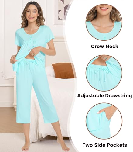 Image of NACHILA Bamboo Viscose Pajamas for Women Pleated Ruffle Tank Top Pjs Set