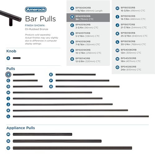 Image of Amerock 5 Pack 3 inch Bar Pulls Oil-Rubbed Bronze Drawer Pull | 3 inch (76mm) Center-to-Center Mounting Distance and 5-3 /8 inches Overall Length, Durable Carbon Steel Cabinet Hardware