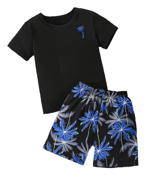 Image of Boys' 2 Piece Summer Outfit Cool Dinosaur & Camouflage Graphic Short Sleeve Tee & Shorts Set Size 4-12