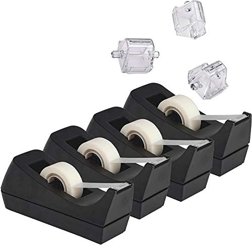 Desktop Tape Dispenser, 4-Pack, Non-Skid Base - with 3 Extra Tape Dispenser Replacement Core (Tape not Included), Perfect for Office, Home, School - Value Pack
