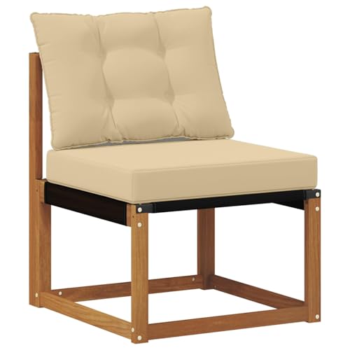 Sofá de exterior de madera de acacia con cojín beige Juego de 4 piezas modulares para jardín 4