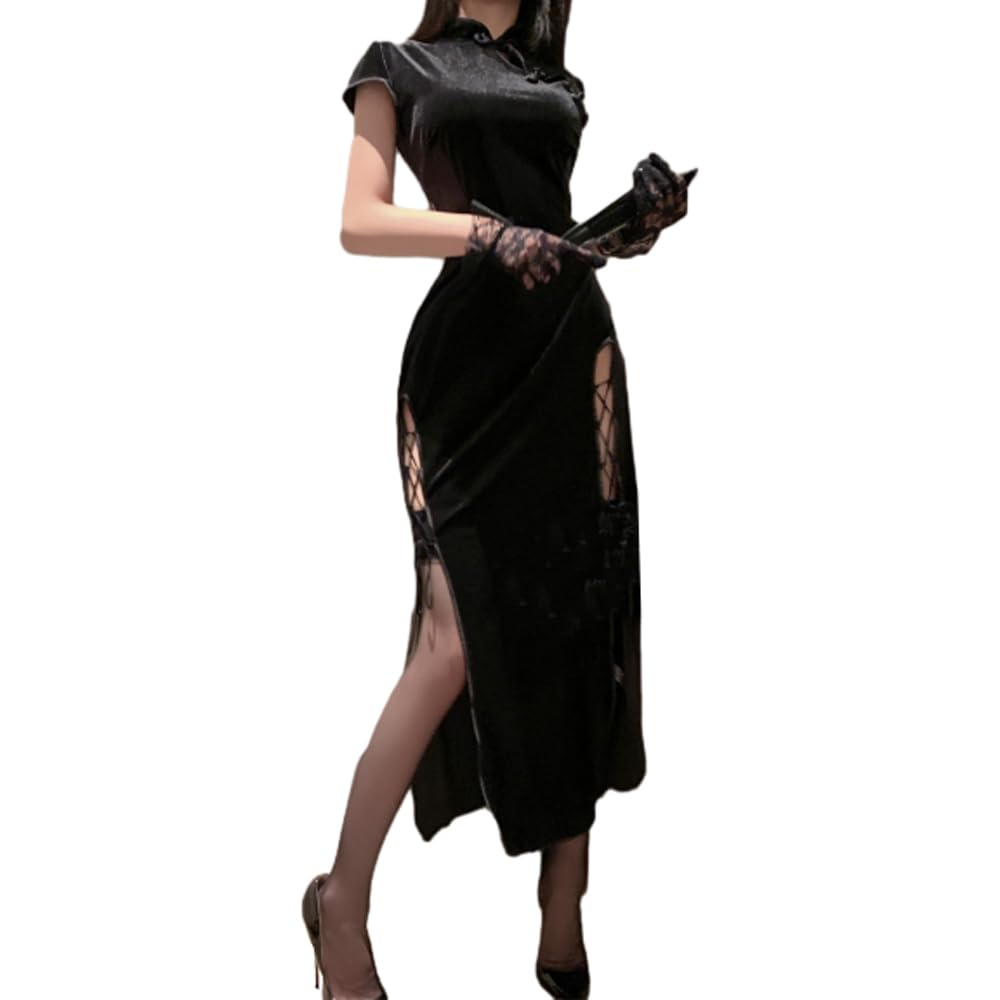 メイド チャイナドレス ワンピース 黒M ハロウィン コスプレ レディース 綺麗 メイド チャイナドレス 黒 M 人気コスチューム ハロウィン イベント