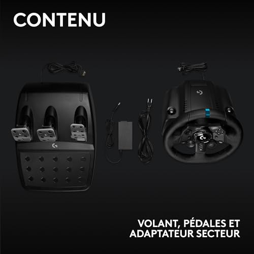 Logitech G G923 volant de course et pédales, TRUEFORCE jusqu'à 1000 Hz, commande de démarrage à double embrayage, housse de volant véritable, PS5/PS4/PC/Mac, EU Plug - Noir