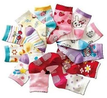 Meia Infantil Menina 1-3 Anos 12 Pares desenhos e Cores Variadas Sortidas MENINaS COM ANTIDERRAPANTE