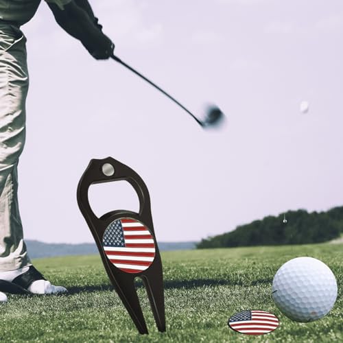 2 Pcs Golf Divot Repair Tool Divot Tool and Ball Marker, Gift Ideas Golf Multitool for Men Golfers (Flag) - Image 4