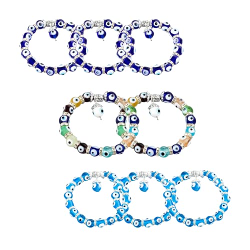 Kafthan - Evil Eye Handmade Bracelet - Non-Shattering Glass Bead Stretchable Jewelry For Men, Women - Turkish Greek Nazar Good Luck Charm Protection Gift - Hamsa Bracelet - 8 Pcs, Multicolor&Navy Blue #TOP4