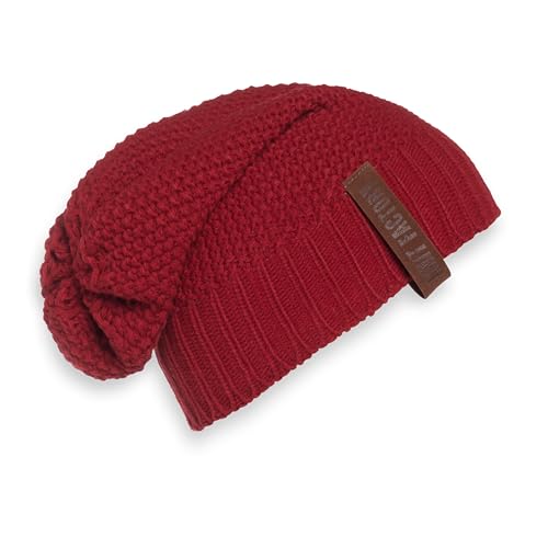 KNIT FACTORY - Coco Mütze - Strickmütze für Damen und Herren - Slouch Beanie - Wintermütze mit Wolle - Hochwertige Qualität - Bordeaux