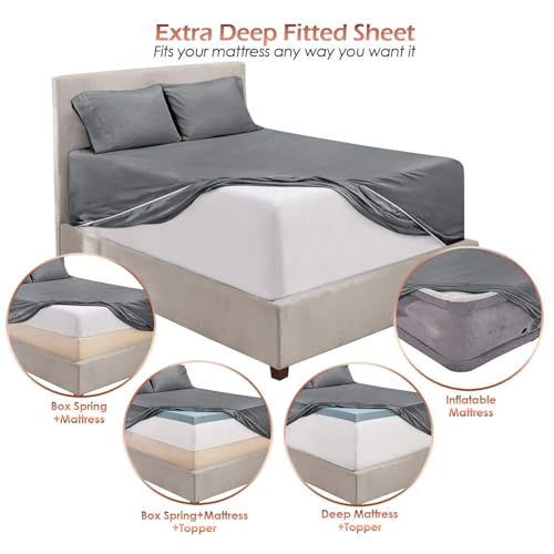 Image of Hearth & Harbor Luxury Soft 6 Piece Bed Sheet Set Extra Deep Pocket Fitted Sheets Fits Mattress up to 21 inch, Double Brushed Bedding Sheets & Pillowcases, Queen, Frost Gray
