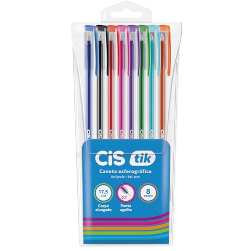 CIS, Caneta Esferografica 0,7 mm TIK Estojo com 8 Cores Sortidas